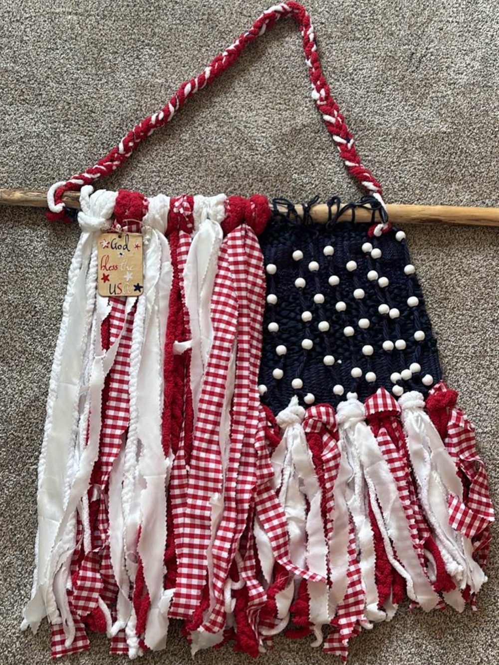 Patriotic Red White & Navy Fabric Wall Hanging